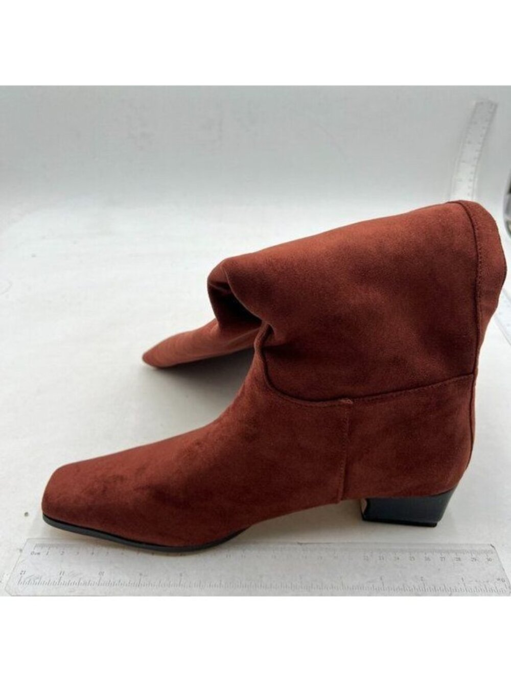 Dark Brown Square Toe Knee High Boot Wide Calf Low Chunky Heels Long Boot - Picture 2 of 8